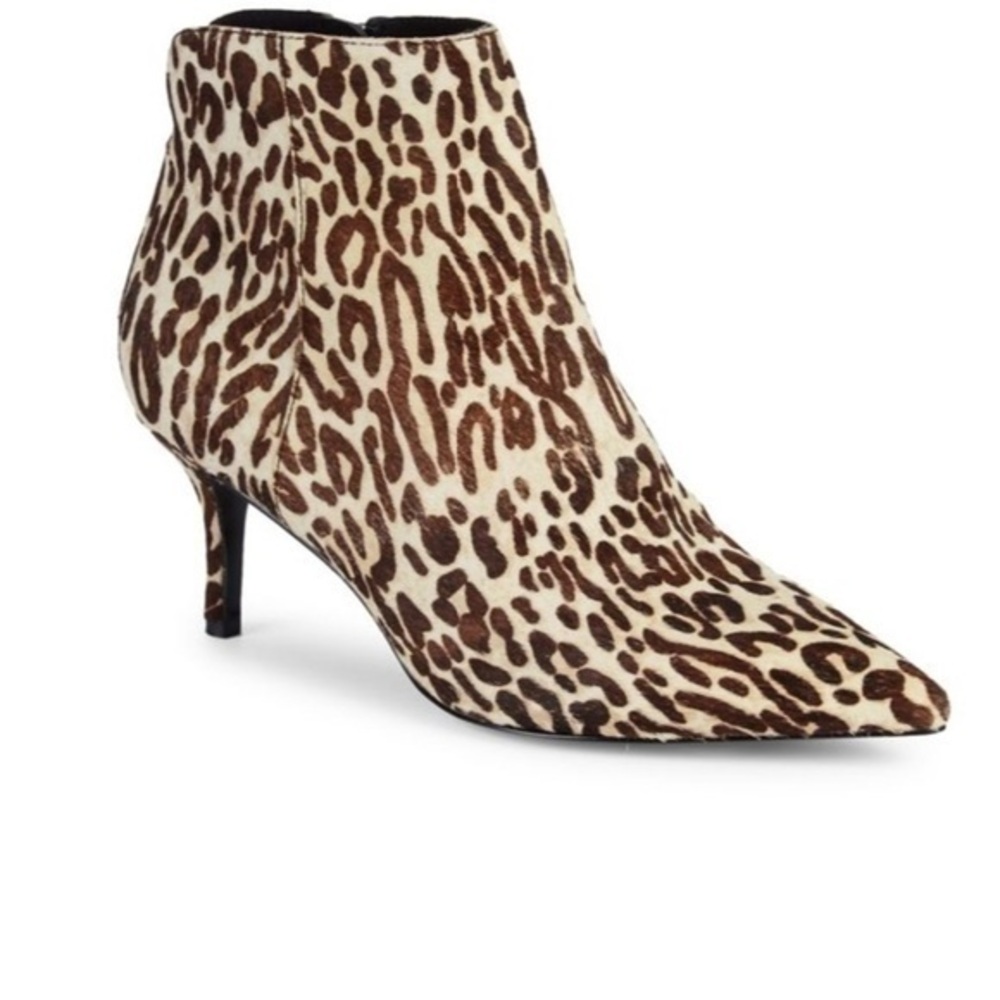 Charles David Snow leopard point toe booties